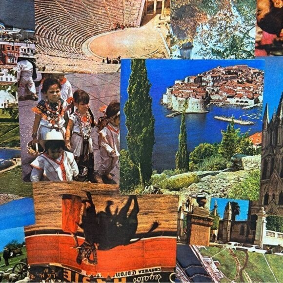 Vintage 70’s Trafalgar Travel Photo Mosaic Print Dagger Collar Disco Club Shirt - Picture 4 of 12